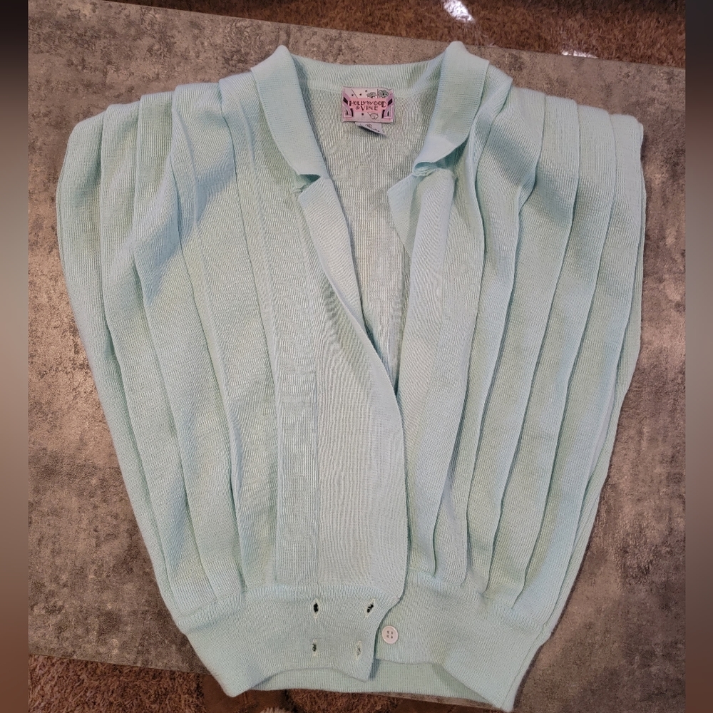 Vintage Hollywood & Vine Mint Green Sweater with shoulder pads Small